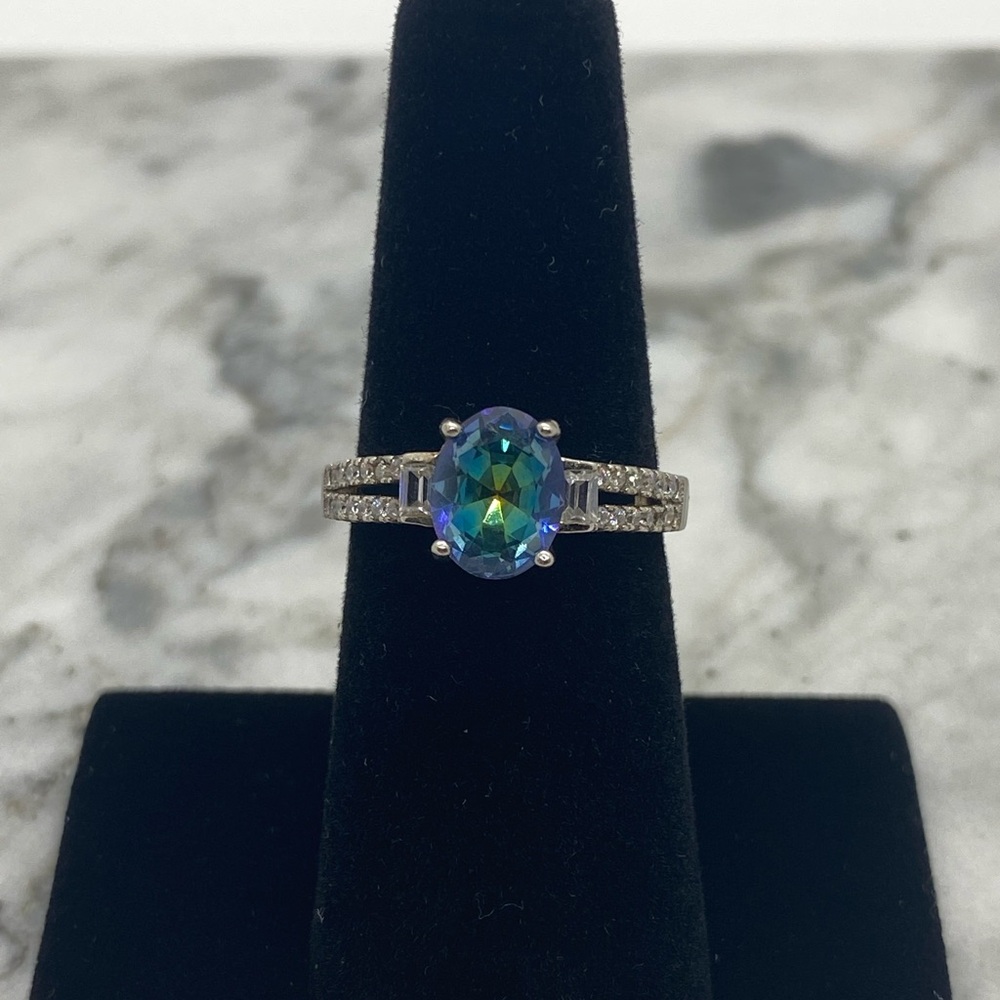 Opulent Blue-Green Stone and Zirconia Ring